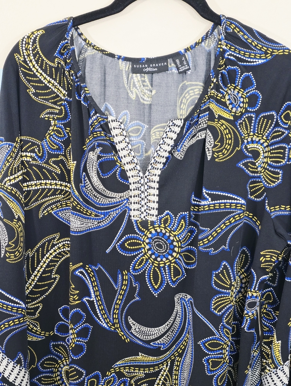 Susan Graver Black Tunic with Blue & Gold Floral Print - Picture 4 of 8
